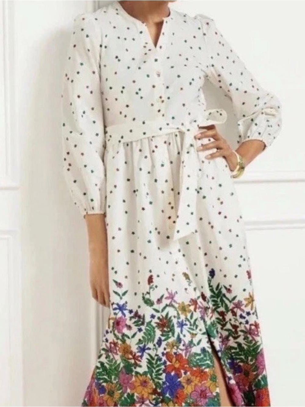 White Madi Dress with Floral Border